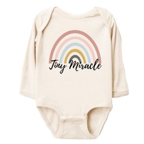 The Juniper Shop Tiny Miracle Rainbow Long Sleeve Bodysuit - NB - Natural