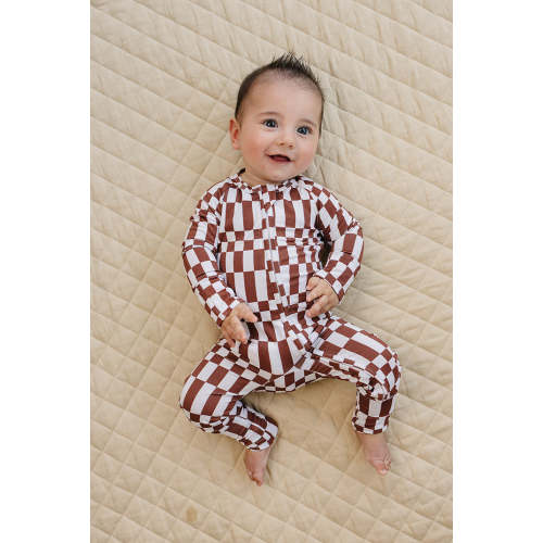 Bamboo Zip Romper | Chocolate Checkered