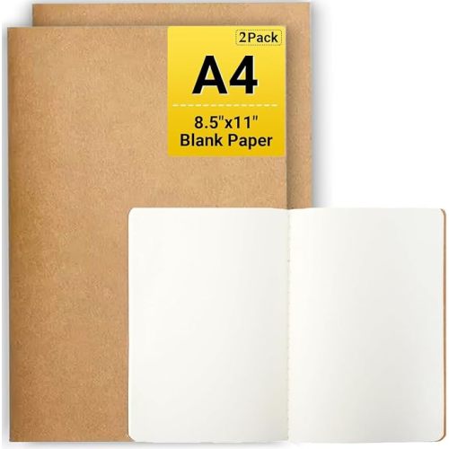 FOVGOTAN 2 Pack Blank Kraft Notebooks Set,（8" x 11" 60 Pages Journals Notebook Bulk, Unlined Composition Notebook for Kids, Student, Sketchbooks
