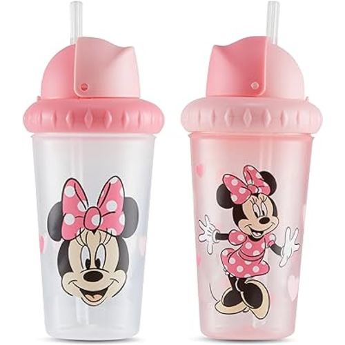 Disney Toddler Sippy Cups for Boys and Girls | 10 Ounce Sippy Cup Pack of Two with Straw and Lid | Durable Leak Proof Travel Water Bottle for Toddlers