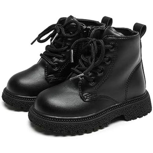 Komfyea Autumn Leather Combat Zipper Lace Up Boots （Toddler/Little Kids） Children Winter Ankle Boots
