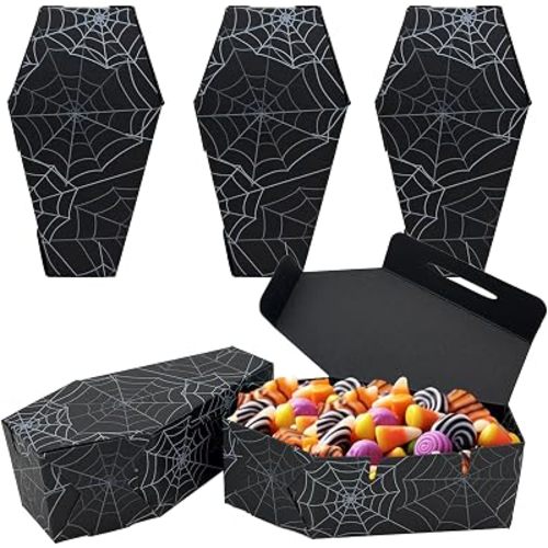 FRIDAY NIGHT 32 PCS Halloween Coffin Paper Boxes Snack Popcorn Box Candy Containers Trick Or Treat Bowl Halloween Party Supplies (Black)
