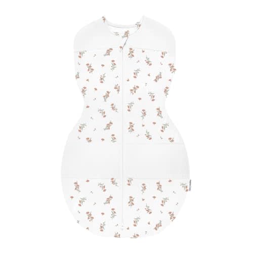 Happiest Baby Sleepea 5-Second Swaddle - 100% Organic Cotton Baby Swaddle Blanket - Doctor Designed Promotes Healthy Hip Development (Ivory Wildflowers, Medium)