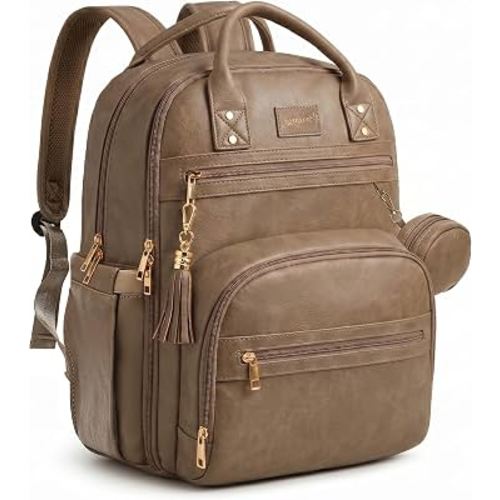 ROSEGIN Premium Vegan Leather Diaper Bag Backpack with Waterproof Changing Pad, Reinforced Zippers & Odor-Free, 20 Pockets Pro Organizer, Fits 15.6" Laptop, Stroller Straps, Baby Bag for Mom, Taupe