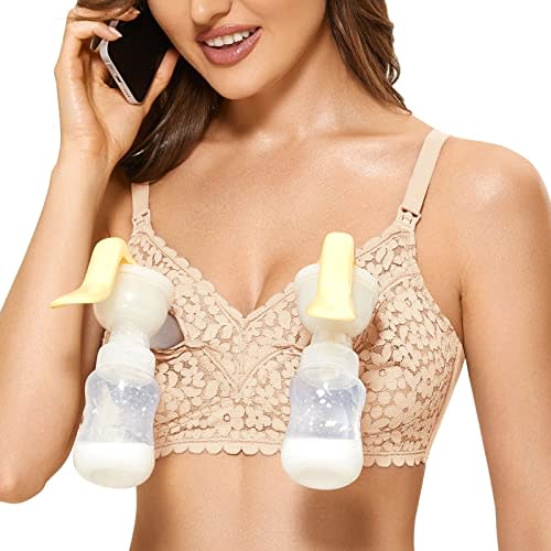 MOMANDA Women's Pumping Bra Hands Free Cute Lace Support Nursing Bras for Maternity Breast