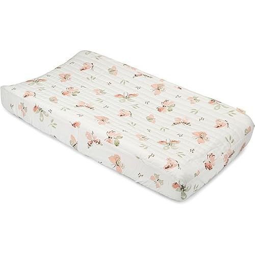 Crane Baby Changing Pad Cover, 100% Cotton Sateen Exterior, Pink Nursery Decor, Pink Butterfly Baby Changing Table Pad Cover, Fits Standard 16" x 32", Butterfly Nursery Decor, Change Table Sheets