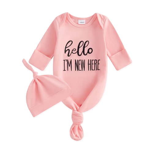WIBACKER Newborn Baby Knotted Gown Infant Cotton Long Sleeve Sleeper with Mitten Cuffs, Baby Girl and Boy Sleep Gown
