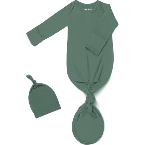 Newborn Baby Knotted Gown, Super Soft Silky Infant Long Sleeve Sleeper for Baby Girl Gifts and Boy Sleeping Bag with Hat