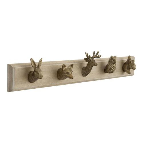 Whitewash Wood and Gold Woodland Animal Wall Rack | Wood creatures for nursery, Kids woodland creature home decor, Deer themed wall hooks
