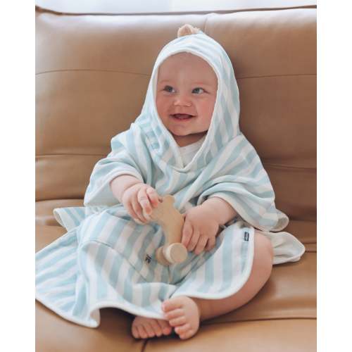 Bath & Beach Poncho - Cotton - Misty Blue & Ivory