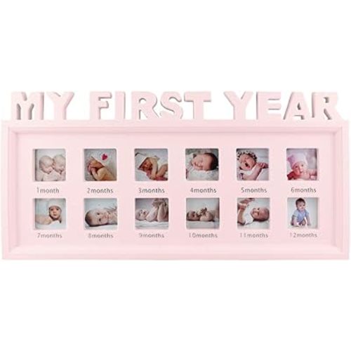 My First Year Frame Baby Picture Keepsake Frame for Photo Memories, Pink