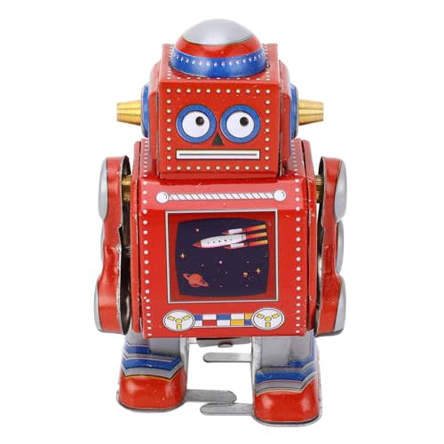 Vintage Wind Up Robot Toy, Retro Mechanical Motion Clockwork Robot for Collection, Durable Iron Metal Construction Retro Desk Decor for Home Office, Cafe Bar, Unique Gift for Adults & Kids (Red)