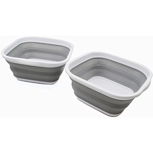 SAMMART 5.5L (1.4 Gallons) Set of 2 Collapsible Tub - Foldable Dish Tub - Portable Washing Basin - Space Saving Plastic Washtub (White/Grey)