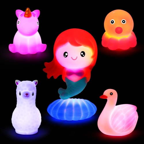 Timy Bath Toys Light Up for Toddlers 1-3, Bathtub Toys Floating Rubber Animal Set for Bathroom Shower Pool Party, Baby Girl Boy