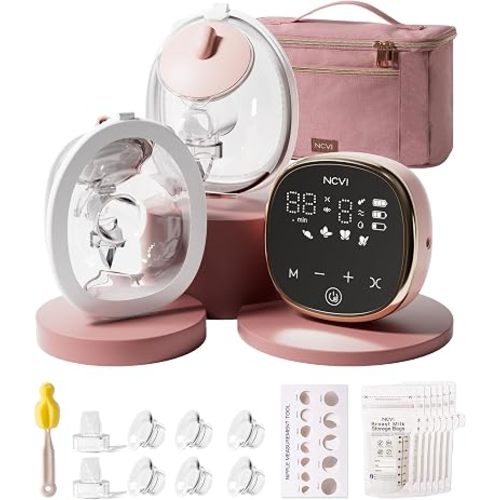 NCVI Wearable Breast Pump, in-Bra Hands-Free Electric Pump with Carry Case