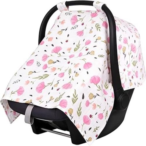 Infant Car Seat Cover for Baby, Cotton Carseat Canopy Universal Carseat Covers Baby Boy Girl Soft Breathable Stroller Sun Shade for Summer Winter Babies Shower Gift