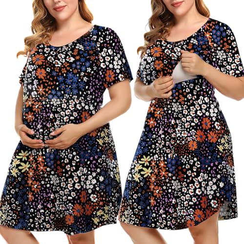 MONNURO Plus Size 3 in 1 Labor/Delivery/Hospital Gown Nursing Maternity Nightgown Dress for Breastfeeding 1-5XL