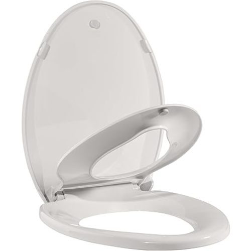 GarveeTech Toilet Seat With Toddler Seat Built In, Elongated Toilet Seat for Potty Training, Fits Both Adults and Children, Slow Close and Magnetic Closure-Ideal for Family Bathroom(Elongated Biscuit)