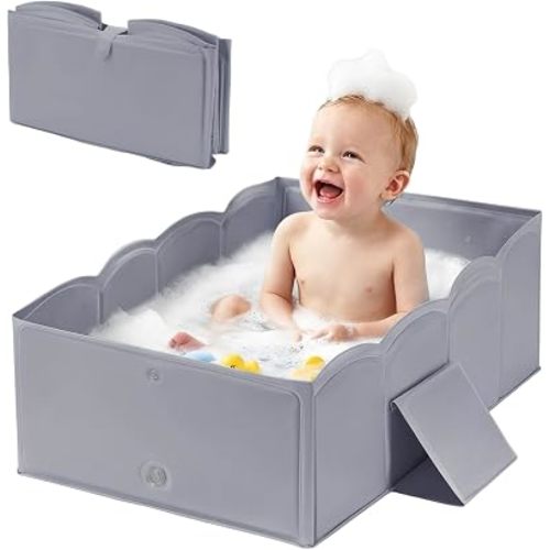 Collapsible Baby Bathtub for Shower,Reinforced Structure Infant Foldable Bath Tub with Non-Slip Base,Portable Space-Saving Kids Bath Tub for 6M to 4Years,Suitable for Outdoor, Travel Use(Grey)