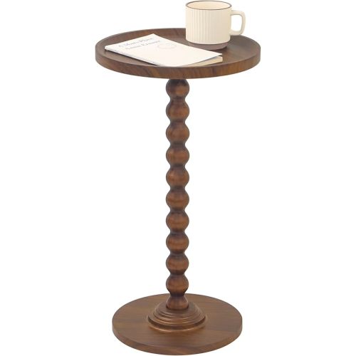 AWASEN Small Side Table, Round Drink Table for Small Spaces, Round Accent End Table Living Room, Nightstand for Bedroom, Corners, Office, Walnut Brown