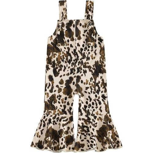 Toddler Baby Girl Cowgirl Outfit Cow Print Overalls Bell Bottom Jumpsuit Suspender Romper Pants Western Clothes