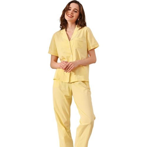 100% Cotton Pajamas for Women Sets 2 Pieces Pjs Button short sleeves with Pockets Soft Sleepwear Loungewear XS-XXL