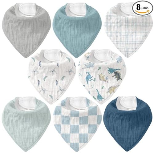 CIVARUA KIDS 8 Pack Muslin Baby Bandana Bibs for Drooling and Teething