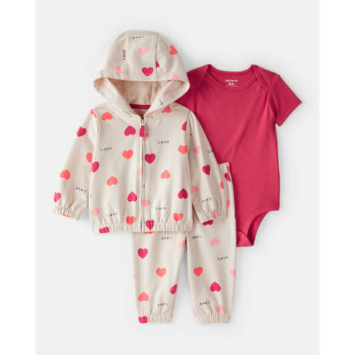 Baby Girl 3-Piece Heart Jacket Outfit Set - Brown - Carter's | Carter's