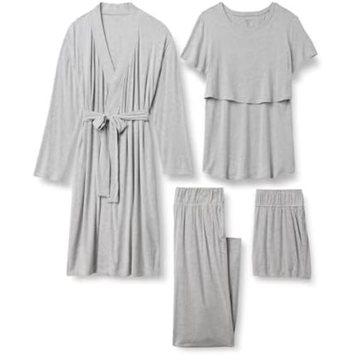 Nursing Maternity Sleepwear Pajama Bundle, 4 Piece in Medium Grey Heather