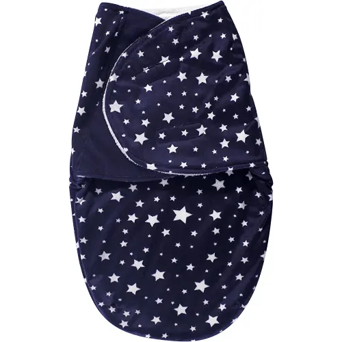 Hudson Baby Plush Swaddle Wrap Sack, Navy Star, 0-3 Mo