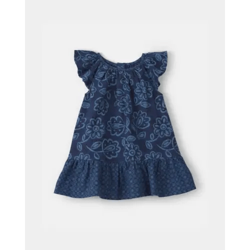 Baby Girl Ruffle-Sleeve Floral Linen Dress - Navy - OshKosh B'gosh | Carter's