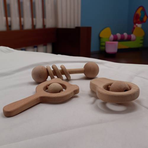Piece of 2 Handmade Wooden Rattle Toys|Safe Baby Teething Toys|Educational Wooden Toy: Baby's First Rattle|Natural Baby Toy|Christmas Gifts|