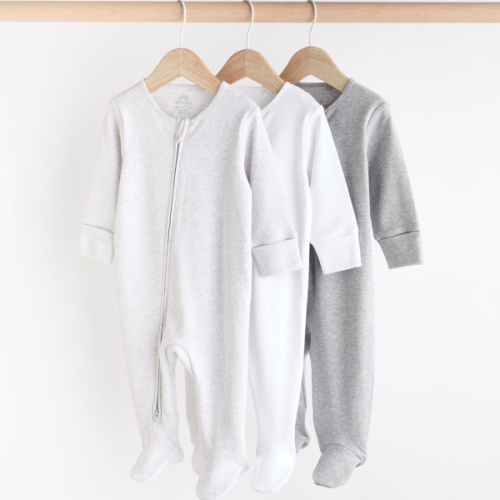 Buy Grey Essential Zipped 100% Cotton Baby Sleepsuits 3 Pack (0-3yrs) from Next USA