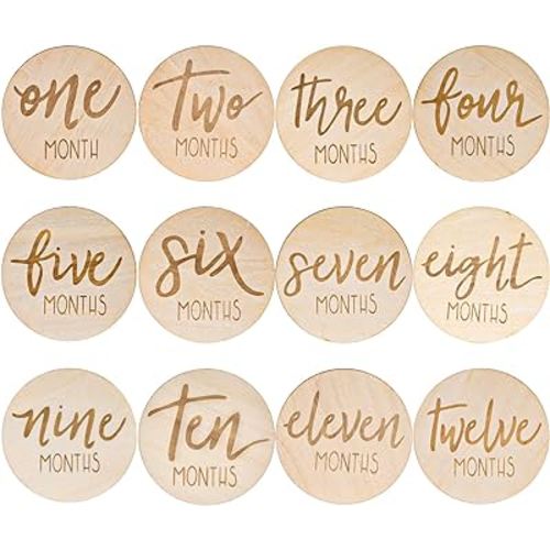 AMOR PRESENT 6PCS Monthly Milestone Signs, Wooden Baby Monthly Cards Double Sided Photo Props for Baby Boys Girls Gifts