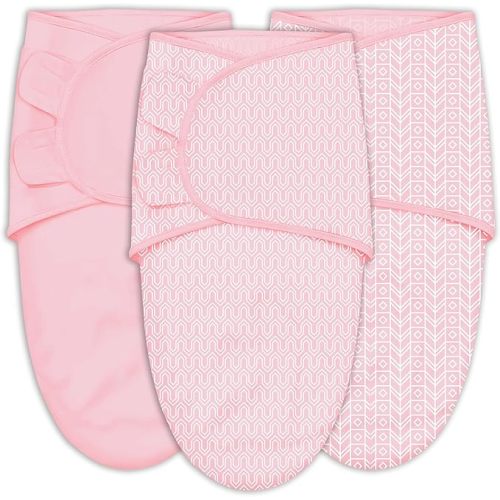 SWEET DOLPHIN 3-Pack Baby Swaddle Sleep Sacks - Newborn Swaddle Blanket with Soft Cotton - Ergonomic Wrap for Boys and Girls, 0-3 Months, Pink