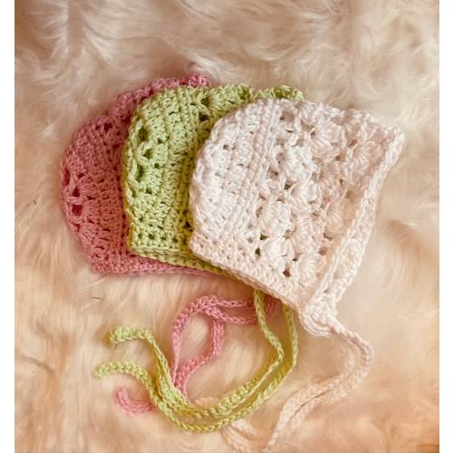Crochet Girl’s Cotton Bonnet Sizes Newborn to 5 years