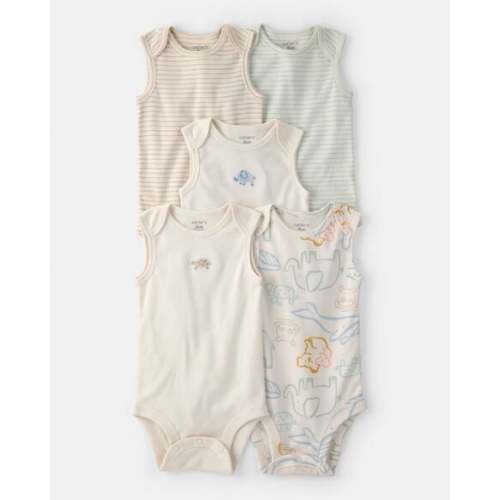 Baby 5-Pack Sleeveless Multipack Animal Bodysuits - Cream | Carter's