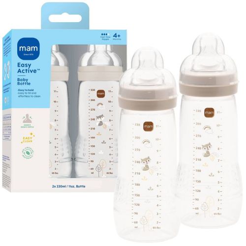 MAM 11 fl oz Easy Active Baby Bottle - Unisex - 2pk: Silicone Medium Flow Nipple, BPA-Free