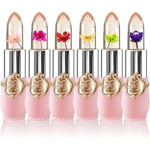 BestLand 6 Pcs/Set Flower Jelly Lipstick Set Temperature Change Moisturizer Long Lasting Nutritious Balm Magic Color Change Lip Gloss