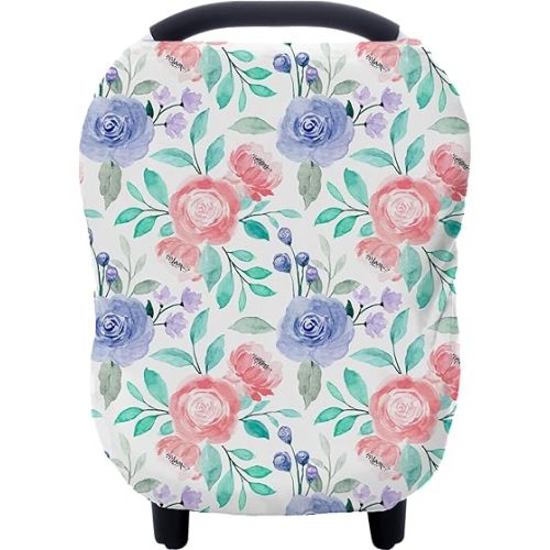 Carseat Cover for Boys and Girls - Multi-use Nursing Canopy for Breastfeeding, Stroller, High Chair Cover (Rose)