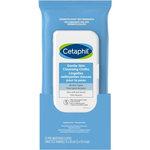 Cetaphil Gentle Cleansing Cloths, Face Wipes Sensitive Skin, 25 ct