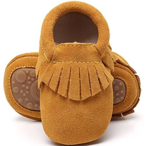 HONGTEYA Leather Baby Moccasins Hard Soled Tassel Crib Toddler Shoes for Boys and Girls…