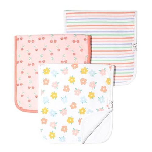 Copper Pearl Premium Baby Burp Cloths - 3-Pack Large Cotton Burp Cloths, Extra Soft Spit Up Rags with 3 Absorbent Layers, Perfect for Baby Girl Gifts (21" x 10" Size, Cheery Set)