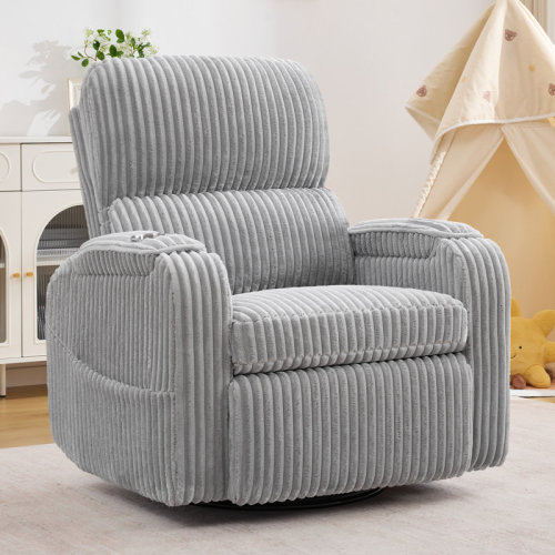 Latitude Run® 25''W Modern Corduroy 270° Swivel Nursery Glider With Hand-Adjustable Headrest, Storage Armrests And USB Port | Wayfair