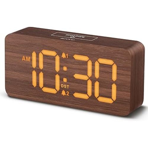 uscce Wooden Digital Alarm Clocks for Bedrooms with 0-100% Dimmable Display