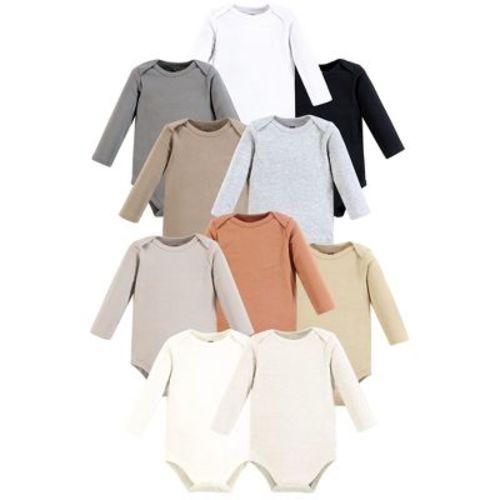 Hudson Baby Infant Baby Cotton Long Sleeve Bodysuit 10pk, Solid Neutrals, 0-3 Months
