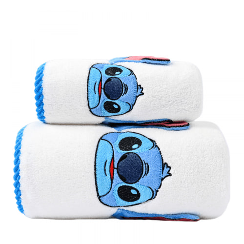 2PCS Stitch Cute Cartoon Bath Towels - Super Soft Coral Velvet & Cotton Kids Towels, 70x140cm Large Absorbent Hair & Body Towels, Baby Shower Gift Set