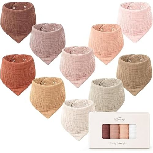 Konssy 10 Pack Baby Muslin Bandana Bibs for Drooling and Teething