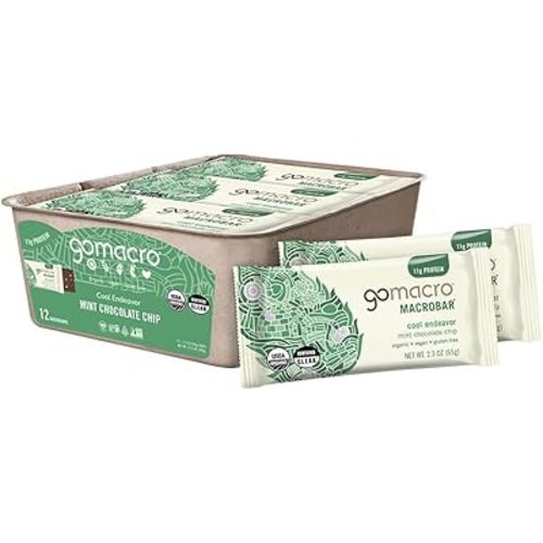 Gomacro Macrobar Organic Vegan Protein Bars - Mint Chocolate Chip, 2.3 Ounce Bars, (Pack Of 12)