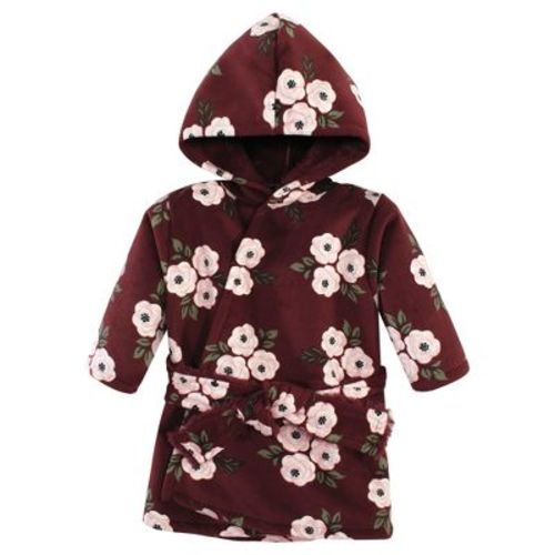Hudson Baby Infant Girl Mink with Faux Fur Lining Pool and Beach Robe Cover-ups, Burgundy Floral, 0-6 Months